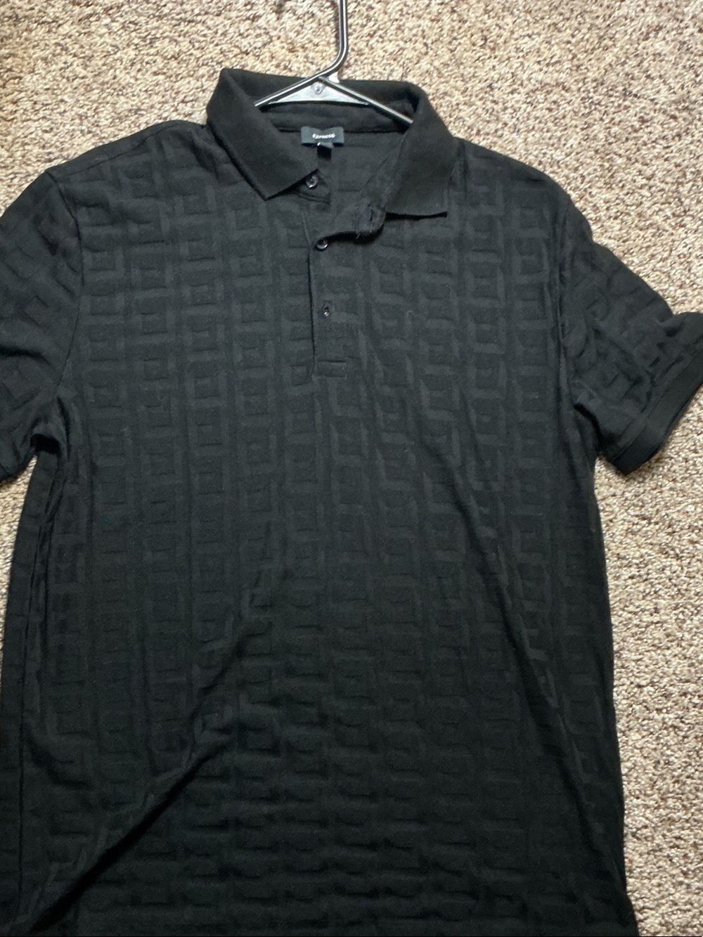 Express Black Men's Polo with Subtle Geometric Texture